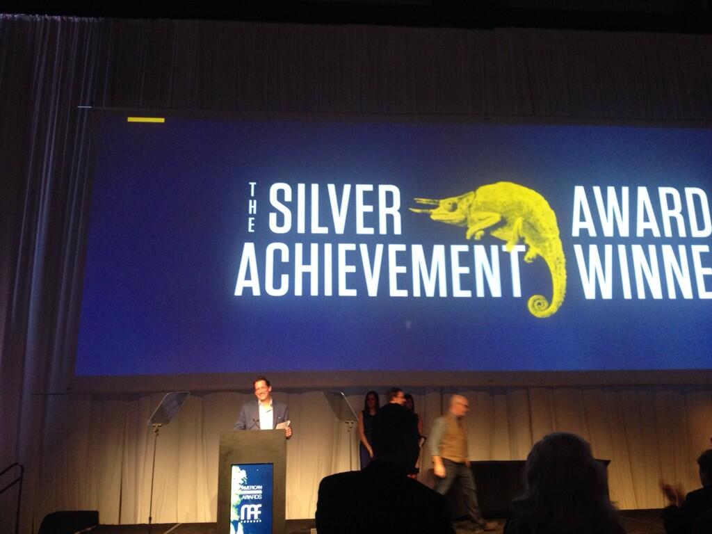 John Myers accepting his Silver Award at the 2014 ADDYs.